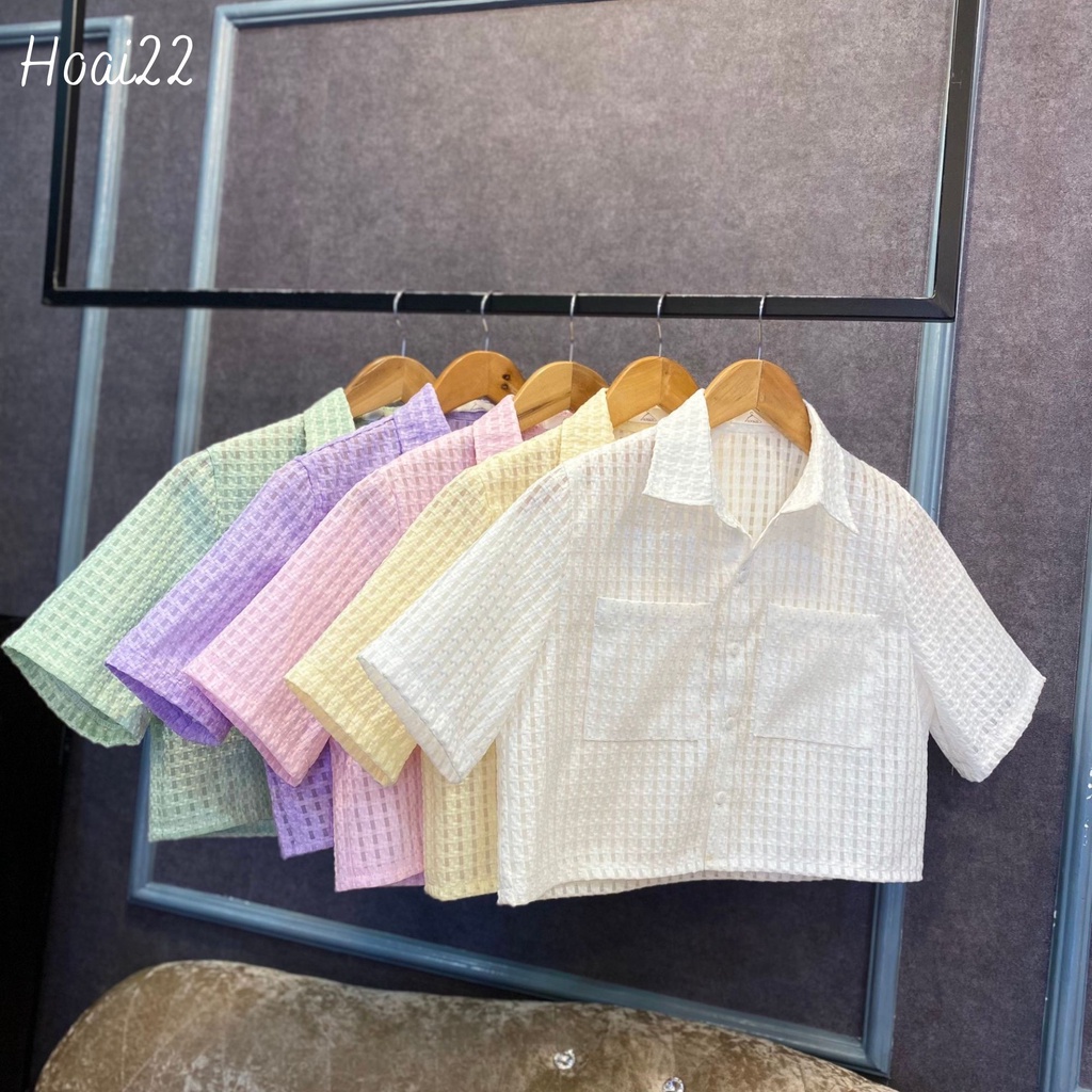 Sơ mi croptop nữ ❤️SALE❤️ Sơ mi nữ trắng -tay ngắn tông màu pastel dễ thương cute -hàn quốc