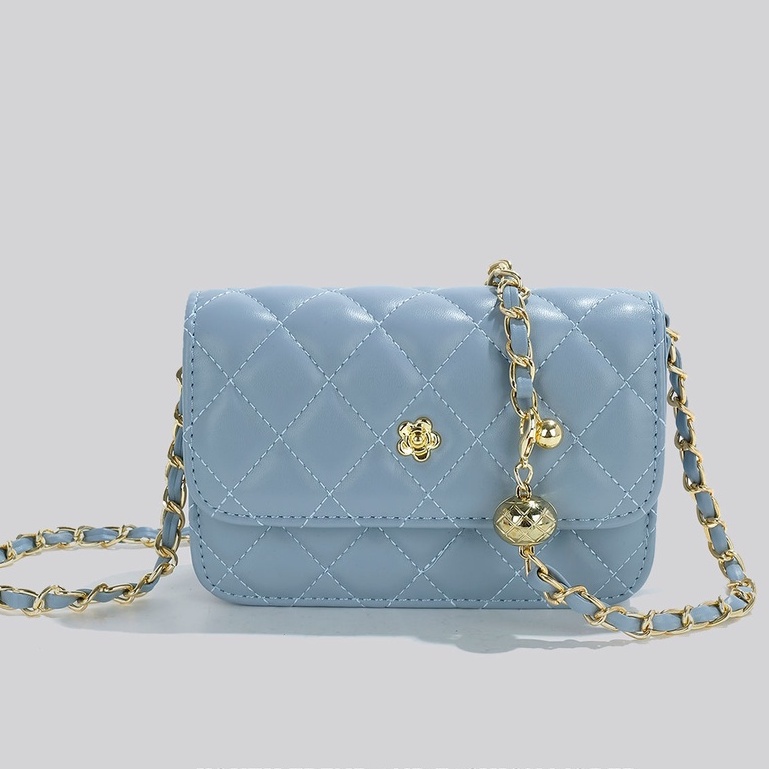 Túi Xách Đeo Chéo Hình Vuông Cỡ Nhỏ Màu Đen / Vàng Phối Dây Đeo Sợi Xích Thời Trang Hàn Quốc Cao Cấp Cho Nữ