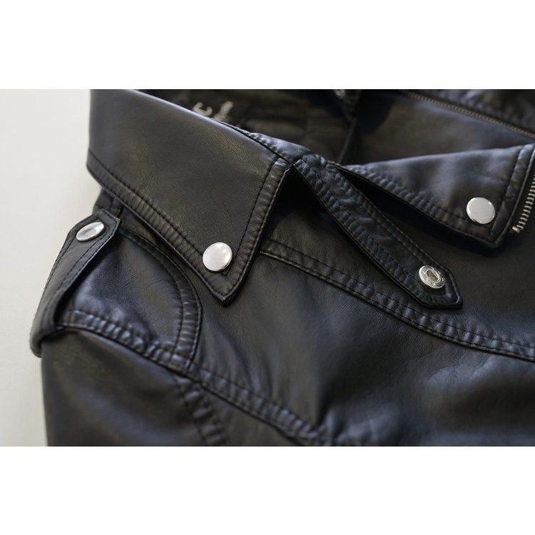 Áo khoác da PU dài tay cổ bẻ trẻ trung cá tính cho nữ kiểu dầy dạn Lanaoer