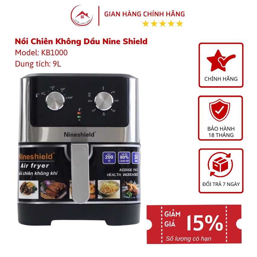 Nồi chiên không dầu Nine Shield KB1000 - Dung tích 9L - Bảo hành 12 tháng