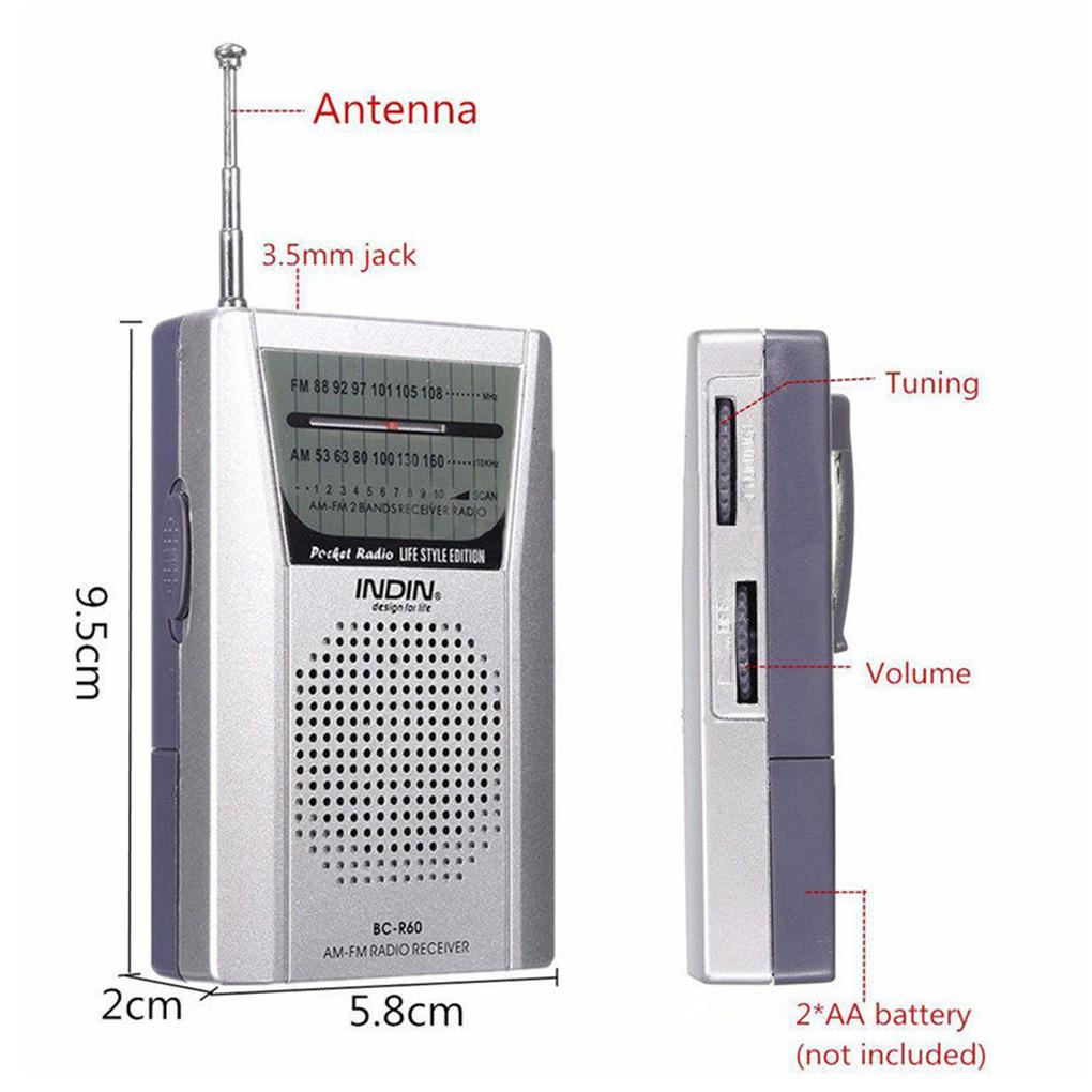 Radio BC-R60 Bỏ Túi Thu Tín Hiệu Ăng Ten Thu Sóng Kèm Loa Và Đầu Nhận Âm Thanh 3 5mm
