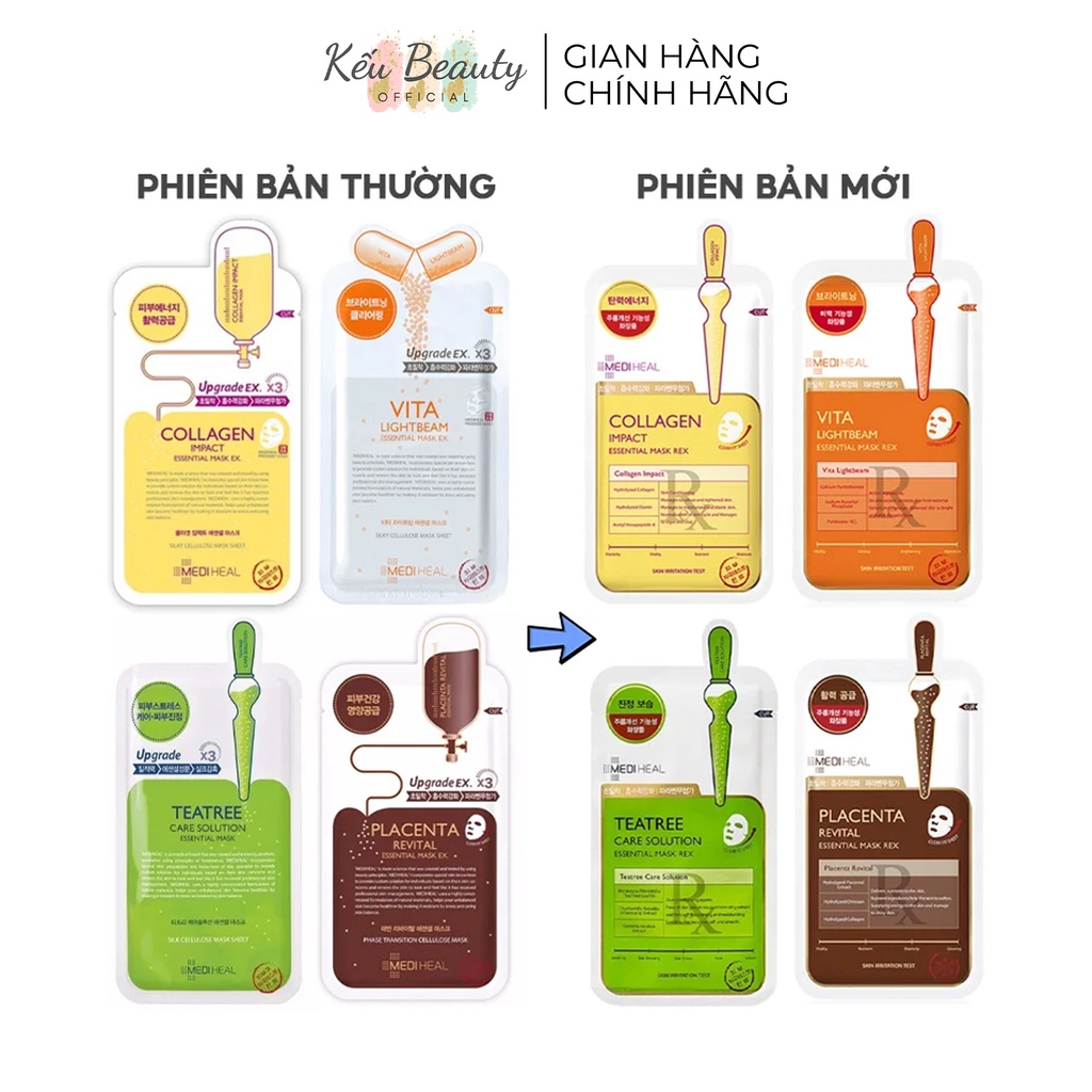 Mặt nạ giấy Mediheal Impact Essential Mask REX bản nâng cấp 3X 24ml (Teatree, Collagen, Vita, Placenta, Watermide)