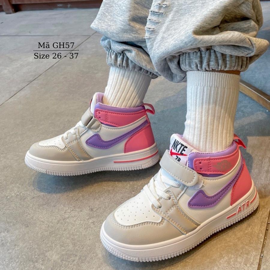 Giày thể thao cổ cao cho bé gái dáng sneark năng động và cá tính màu tím hồng thời trang 3 - 12 tuổi GH57