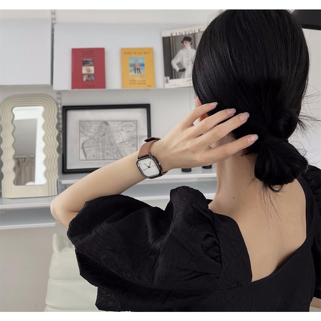 Đồng Hồ Đeo Tay Mặt Vuông Dây Da Chống Nước Thời Trang Cho Nam Và Nữ