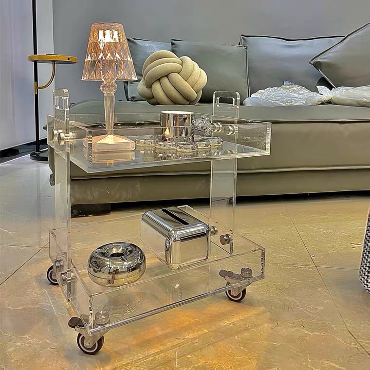 Bàn kệ xe đẩy làm bằng nhựa Acrylic trong suốt đơn giản sang trong Decor trang trí nhà cửa
