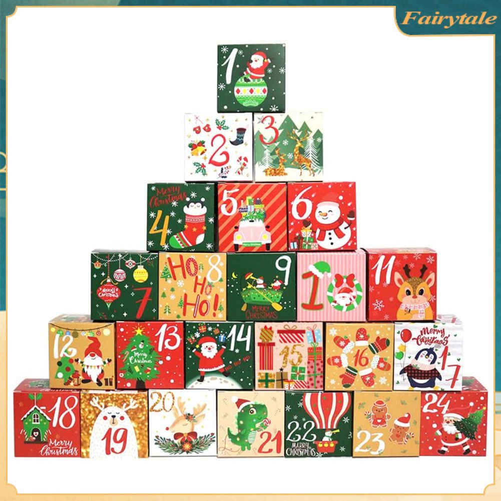 24 Chiếc Giáng Sinh Ra Đời Lịch Hộp Trang Trí Giáng Sinh Tặng Đếm Ngược Số Kẹo Bánh Quy Hộp Trẻ Em Quà Tặng Năm Mới 【Fairytale】