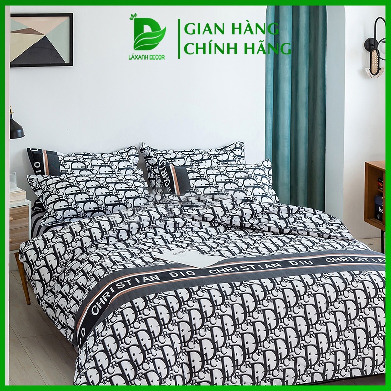 Bộ chăn ga gối đệm cotton poly mẫu Dio Trắng LAXANHDECOR bộ 4 món Chăn, ga , 2 vỏ gối size M2 M4 M6 M8 2M2 có bo chun