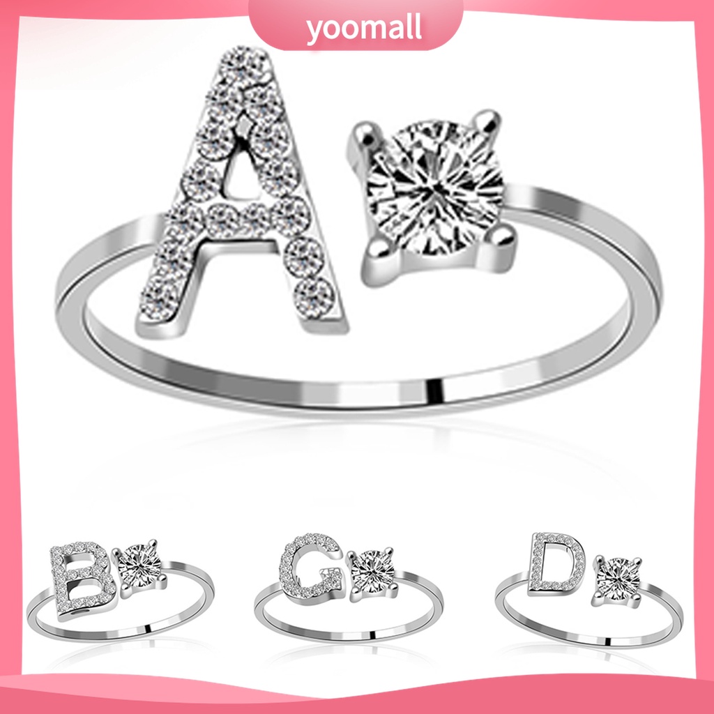 Nhẫn Hở Mạ Bạc Khắc Chữ Cái Có Thể Điều Chỉnh Kích Cỡ Màu Sắc