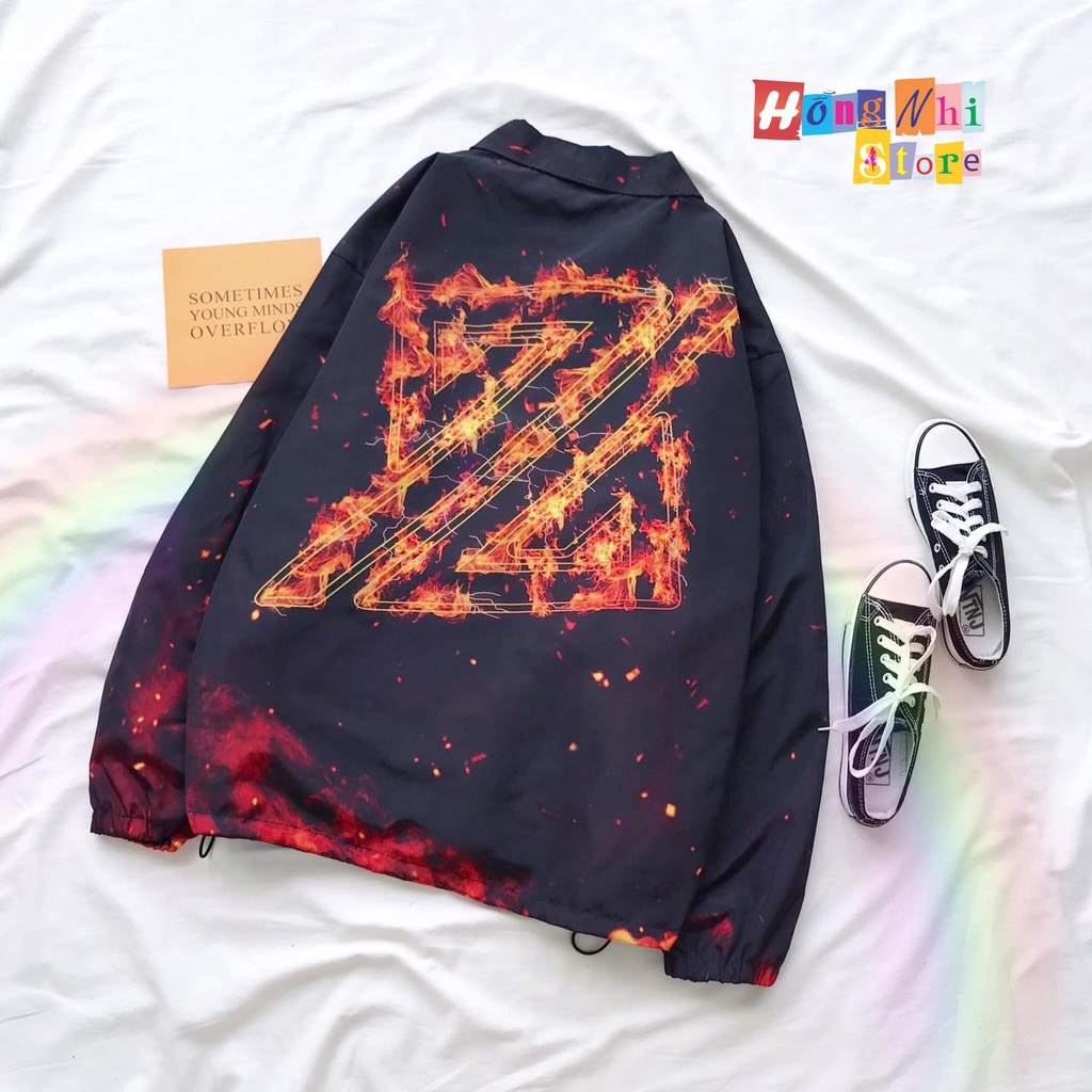 Áo Khoác Dù 3D Lửa Z Xanh Đen Nút Gài Dây Rút Dáng Rộng Nam Nữ Unisex Ulzzang - MM