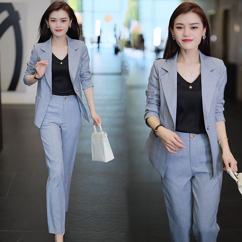 Tops Set~Temperament Career 2023 New High and Thin Suit Coat Straight Trouser Two Piece Women's Set