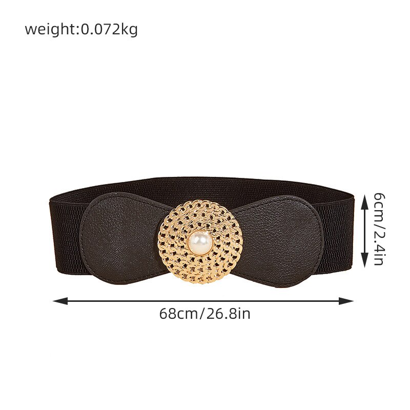 Thắt Lưng Bản Rộng Co Giãn Có Khóa Vuông Đính Ngọc Trai Phong Cách Âu Mỹ Cổ Điển Cho Nữ