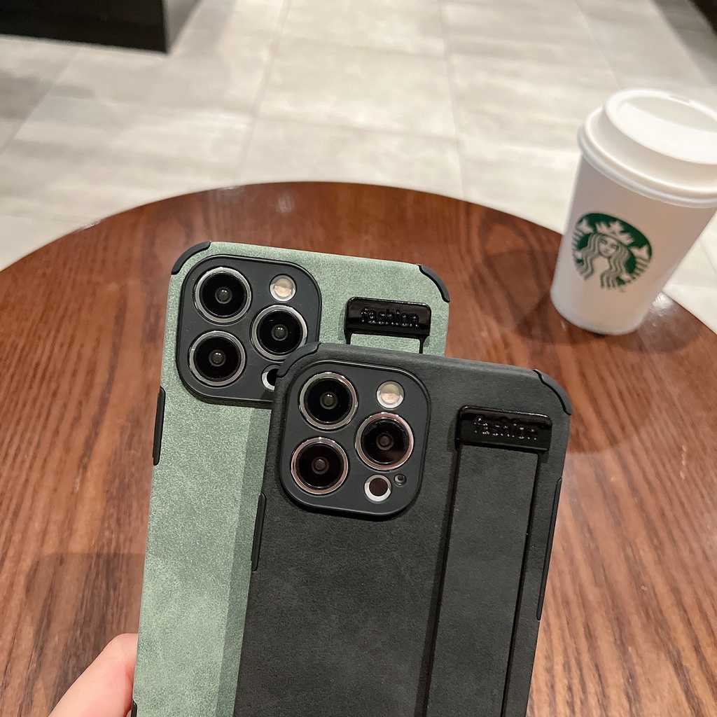 Ốp Điện Thoại Bằng Da Lộn Có Dây Vòng Tay Cho iPhone 14 13 12 11 pro max