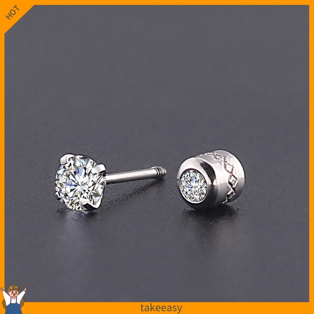 Bông Tai Thép Titan Đính Đá Zircon Tròn Thời Trang Cho Nam Và Nữ