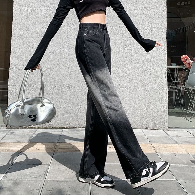 Quần jean dài SUXI lưng cao ống rộng màu gradient thời trang mùa thu cá tính cho nữ