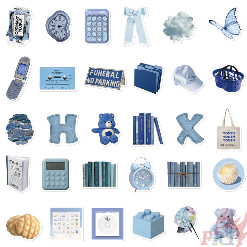 ❉ Ikea Miếng Dán Trang Trí Nhà Cửa Màu Xanh Dương Series 05 ❉ Bộ 50 Sticker Chống Thấm Nước Họa Tiết Doodle Hợp Thời Trang