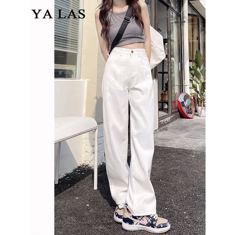 Quần jeans quần kaki ống suông nâu sữa cạp cao-mã Kaki Suông