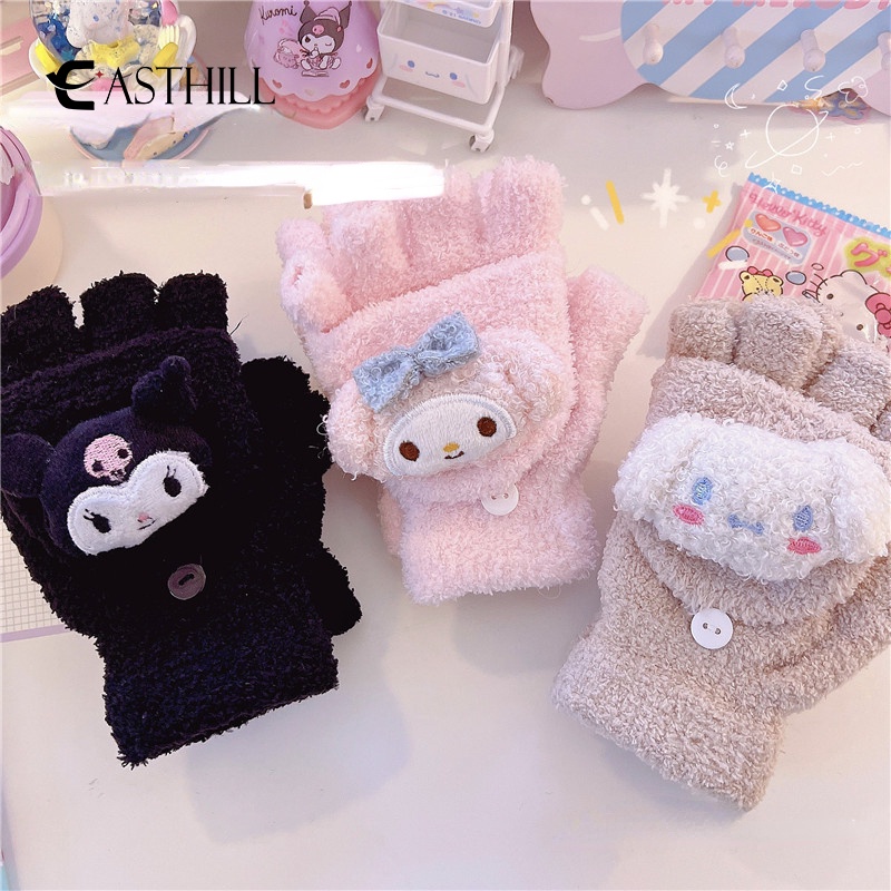 Găng tay hở ngón giữ ấm thiết kế kiểu Kuromi My Melody Cinnamoroll thời trang mùa đông đáng yêu dành cho nữ