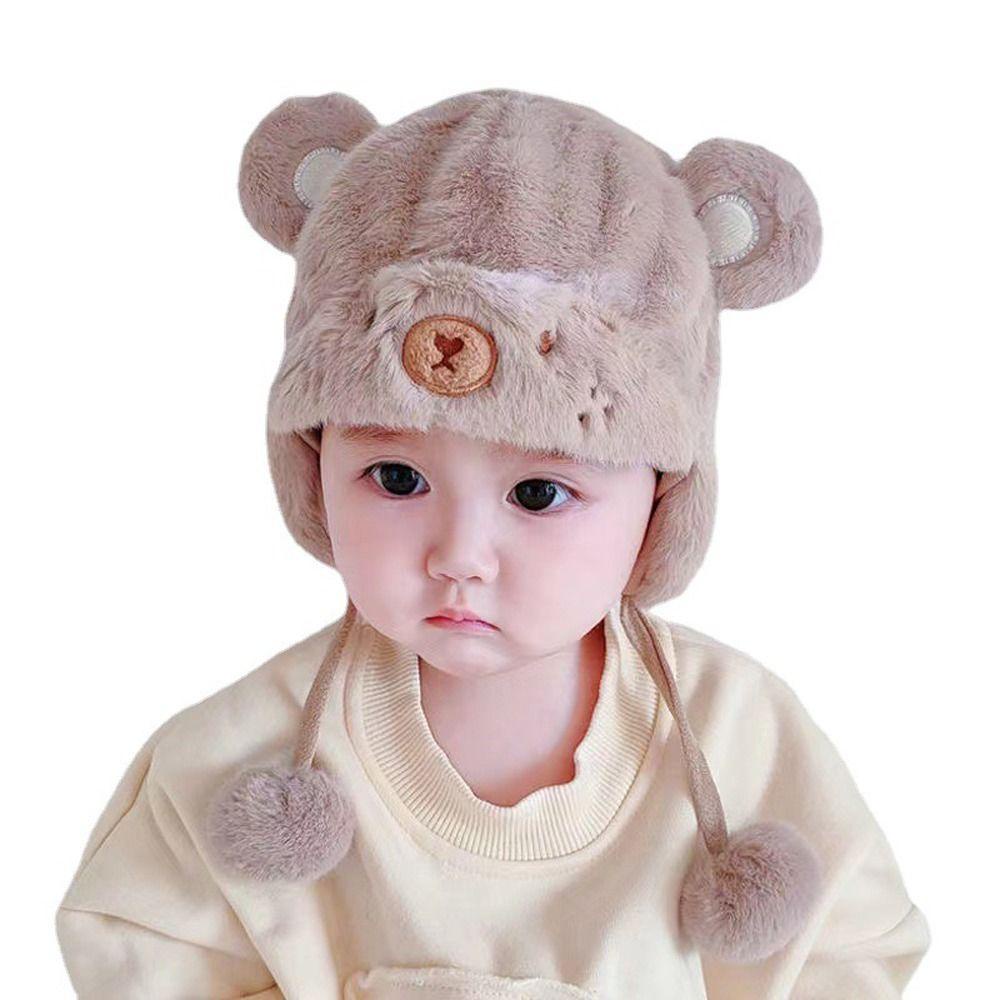 Mũ Beanie Vải Bông Dày Giữ Ấm Tai Gấu Thêu Họa Tiết Dành Cho Trẻ Sơ Sinh