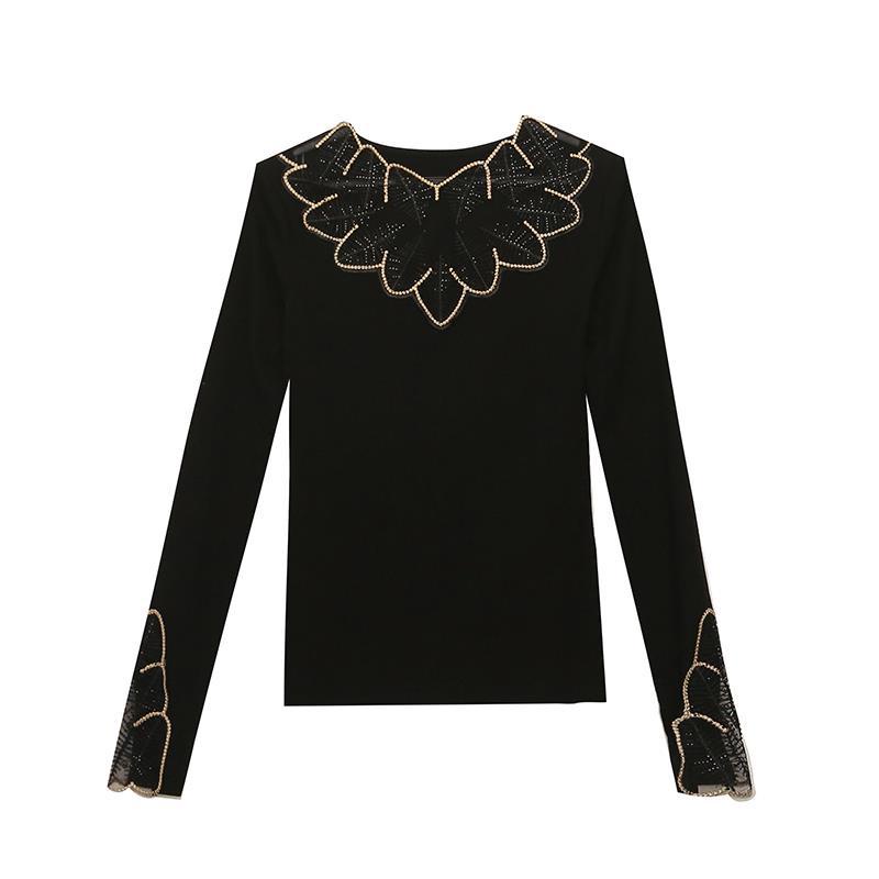 Áo Thun Lưới Tay Dài Thêu Họa Tiết Thời Trang Thu Đông Cho Nữ