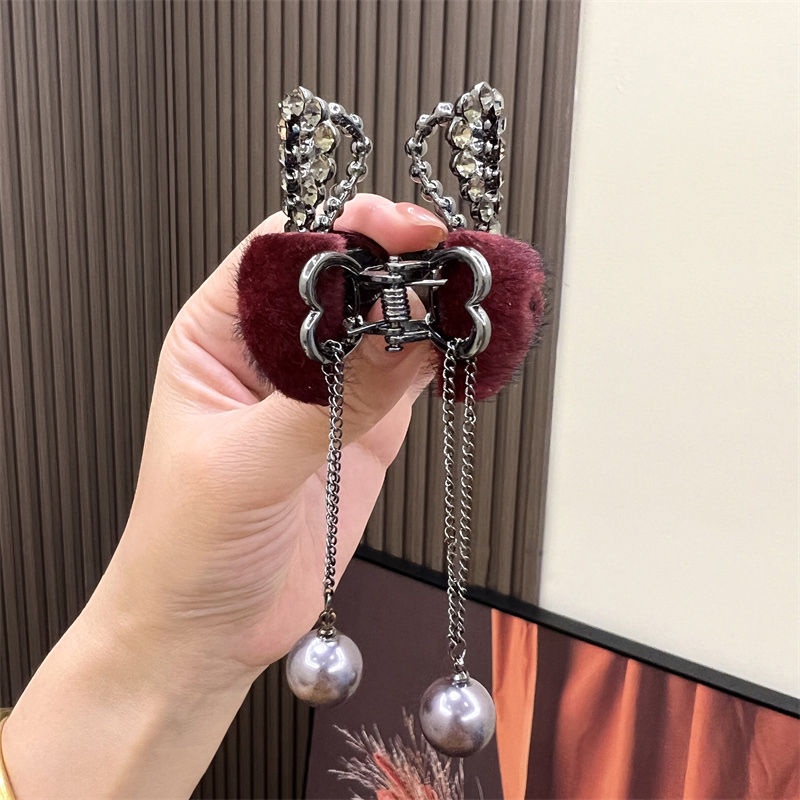 Kẹp Tóc Tai Thỏ Đính Đá Phối Tua Rua Xinh Xắn Dành Cho Nữ