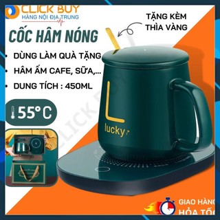 Cốc Hâm Nóng đồ uống kèm đế điện, Bộ Cốc sứ kèm đế điện hâm nóng trà, cafe, hâm sữa + Tặng kèm thìa vàng, hộp sang trọng