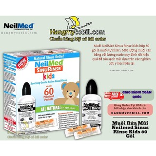 (có bill nhập)Bộ rửa mũi Neilmed trẻ em 1 bình 120ml kèm 60 gói muối.