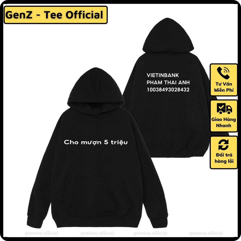 Áo Hoodie Nỉ CHO MƯỢN 5 TRIỆU , Áo Nỉ Dày Dặn Phong Cách Trẻ Trung Nam Nữ Đủ Size