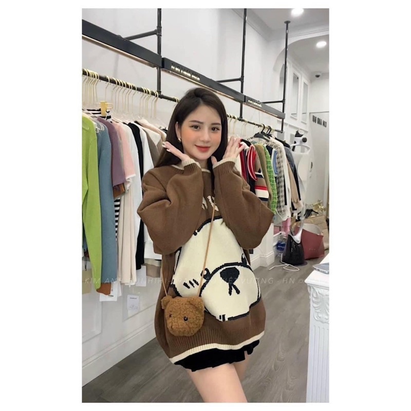 Áo len gấu nâu hàng quảng châu kèm túi gấu siêu xinh loại 1