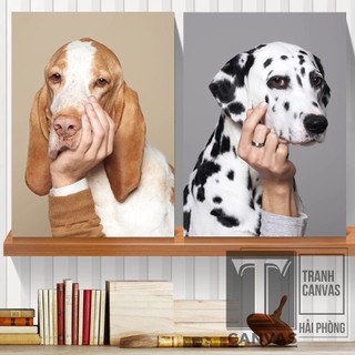(Tranh Giá Xưởng) Tranh Chó, mèo suy tư, tranh canvas ngộ nghĩnh treo phòng, trang trí nhà cửa CM01-05
