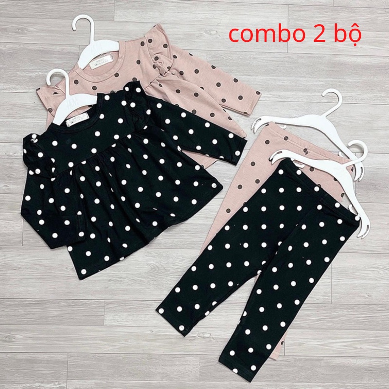 Đồ bộ bé gái combo 2 bộ quần áo vải zip cao cấp tay cánh tiên màu chấm bi JIMADO