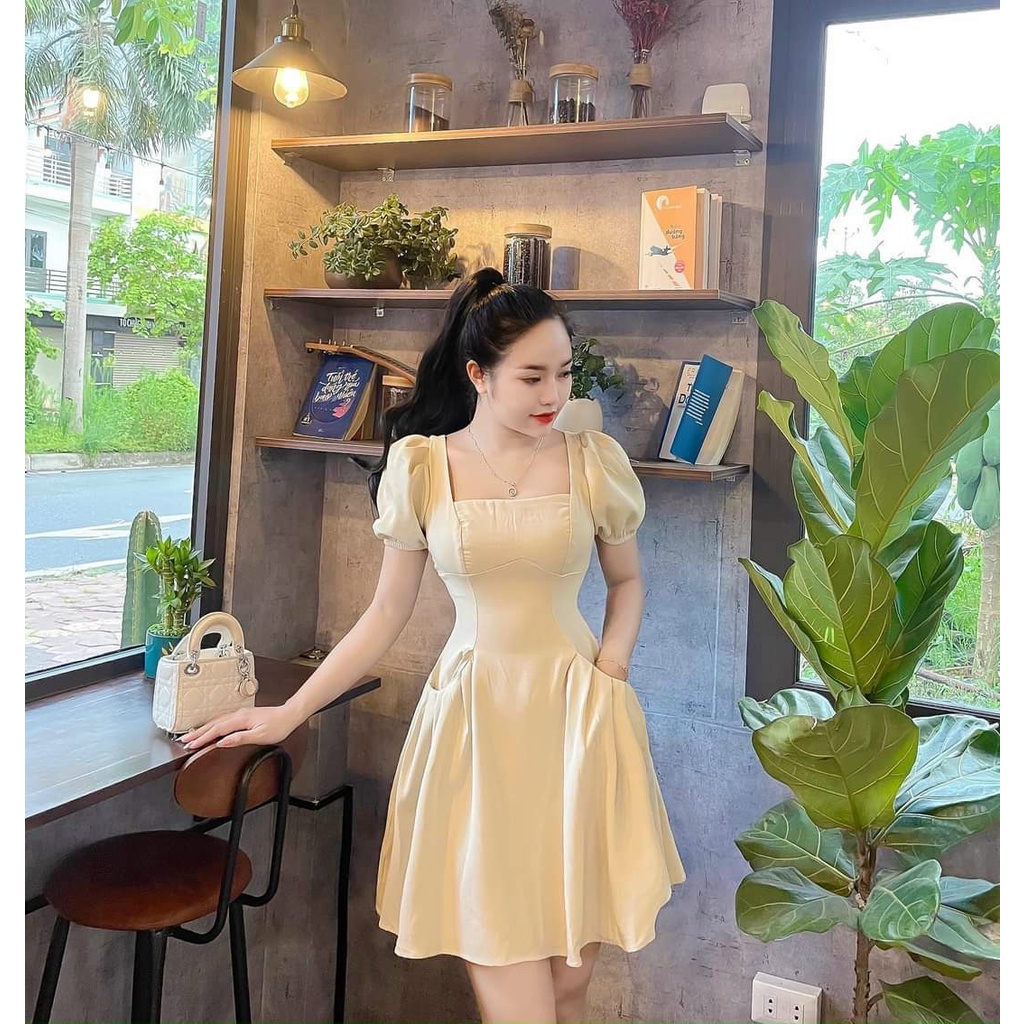 Đầm Nữ Đẹp ⚡𝙎𝙄𝙀̂𝙐 𝙎𝘼𝙇𝙀⚡ Đầm Váy Xòe Dự Tiệc Tay Phồng Cổ Vuông Cao Cấp ( Có Mút Ngực ) - 75324