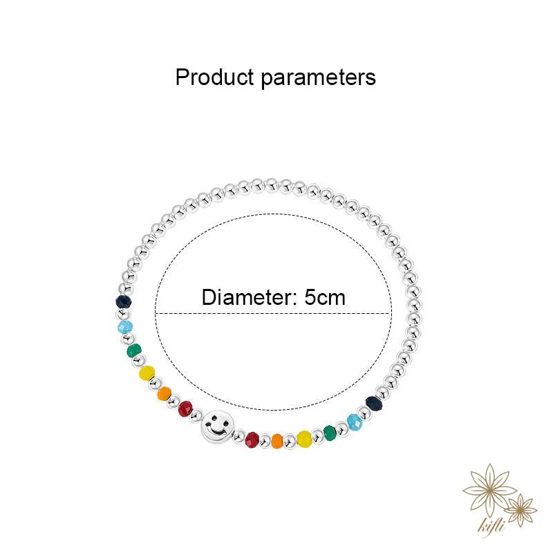 Vòng Tay Chuỗi Hạt Bạc Nhiều Màu Mặt Hình Trái Tim/Gấu/Mặt Cười Cho Nữ