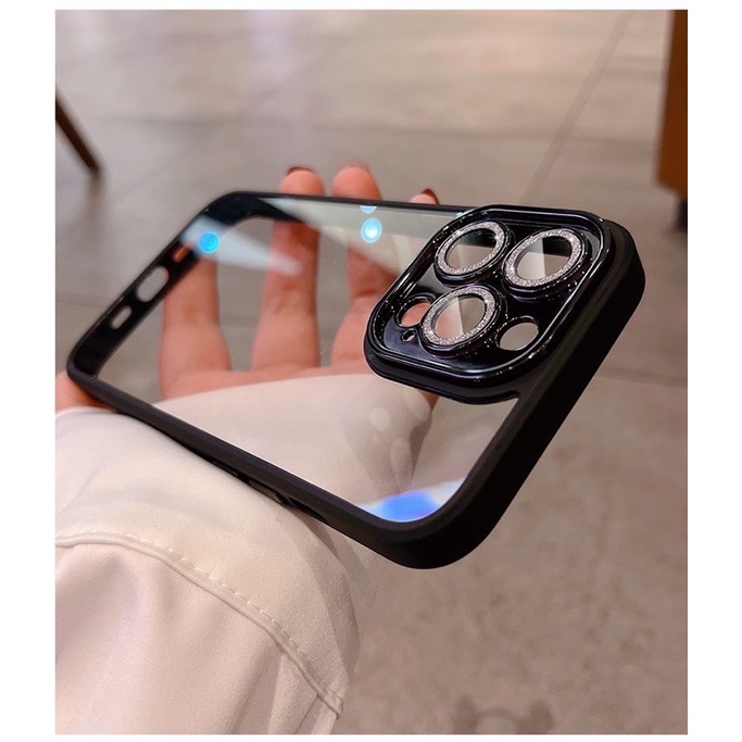 Ốp MEIRUYI cao cấp lưng trong cứng viền màu bảo vệ camera nhũ cho ip 14/14plus/14pro/14promax/13/13pro/13promax