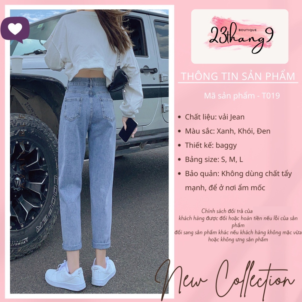 Quần baggy jean nữ , quần bò nữ cạp cao màu xanh màu đen chất bò Quảng Châu mịn dày dặn không phai màu 23thang9 | BigBuy360 - bigbuy360.vn