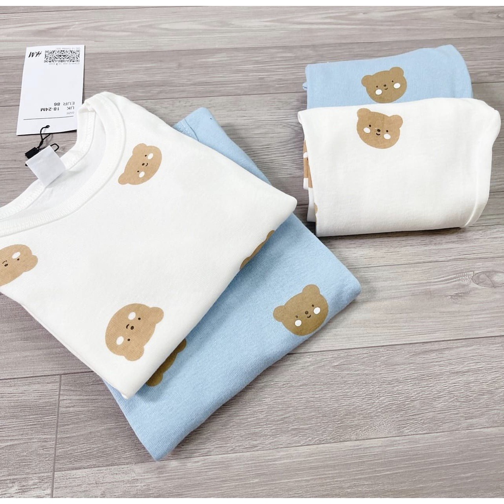 Set 2 bộ thu đông dài tay HM cho bé chất zip loại 1, bộ gấu  trắng và xanh cưng xỉu chất siêu đẹp