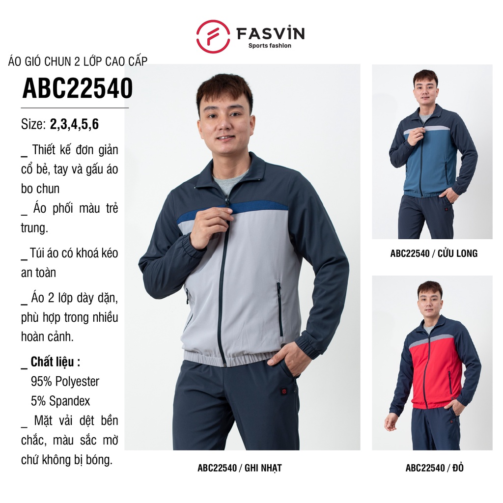 [Mã FATREND2810 giảm đến 30k tối đa 99k] Áo gió nam thể thao 2 lớp Fasvin chất liệu cao cấp mềm mại co giãn ABC22540.HN