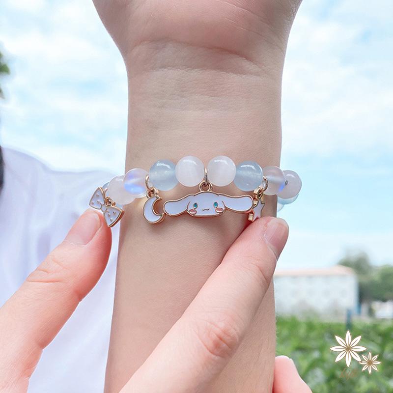 SANRIO Vòng Đeo Tay Chuỗi Hạt Co Giãn Mặt Dây Đôi Hình Cinnamoroll Kuromi My Melody Dễ Thương Dành Cho Nữ