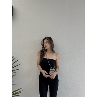Áo ống len gân xẻ tà