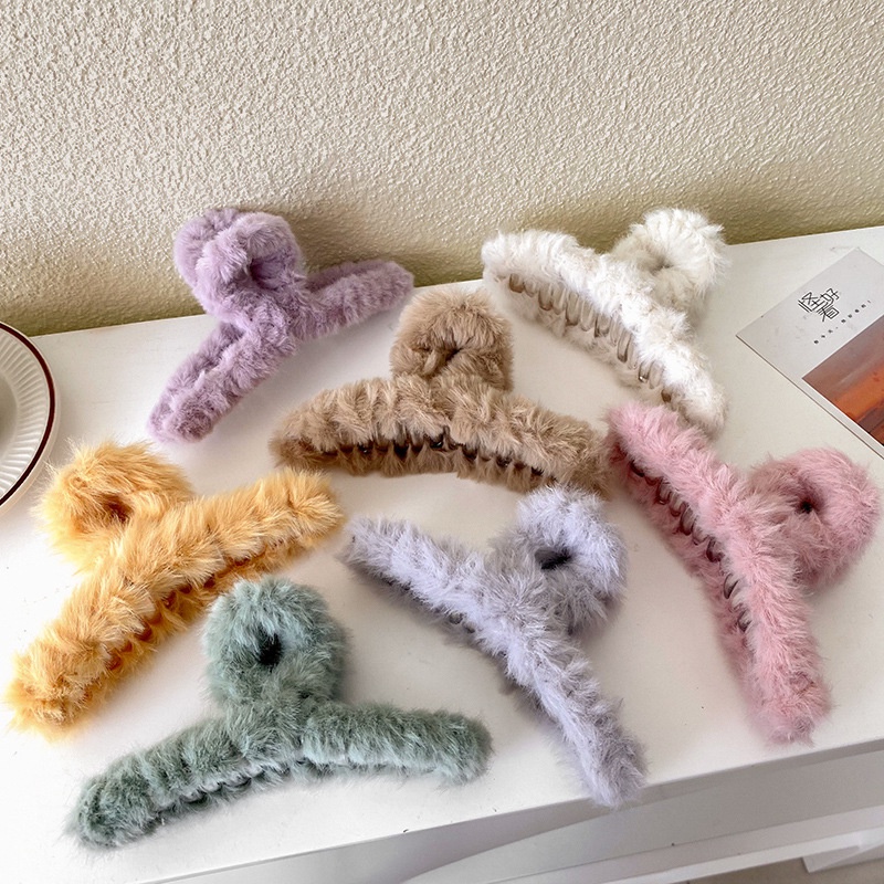 Kẹp Tóc Lớn Phối Lông Nhung Dễ Thương Xinh Xắn Dành Cho Nữ