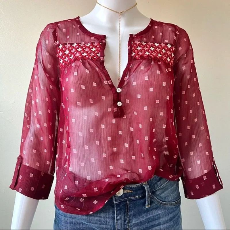 Áo sơ mi hoạ tiết phối ren Hollister xuất Âu (có sẵn)