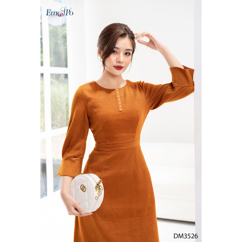 Đầm ôm A tay bồng đính ren và cúc EMSPO DM3526