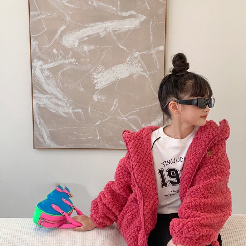 Áo khoác bông kèm túi đeo chéo gấu hồng cho bé gái Tiệm Bông size đại