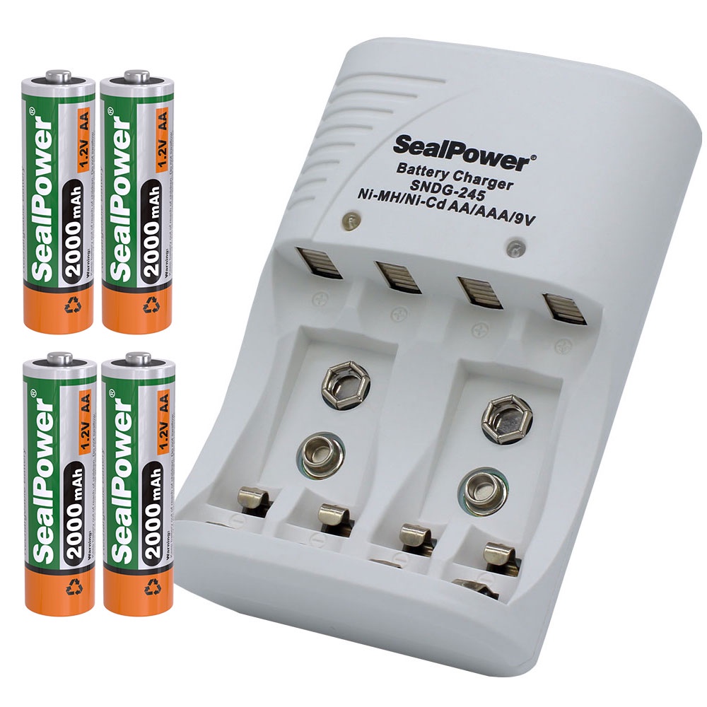 Máy sạc SealPower SNDG-245, kèm pin sạc AA 2000mAh /AAA 1000mAh/ 9V 240mAh,   chất lượng cao.