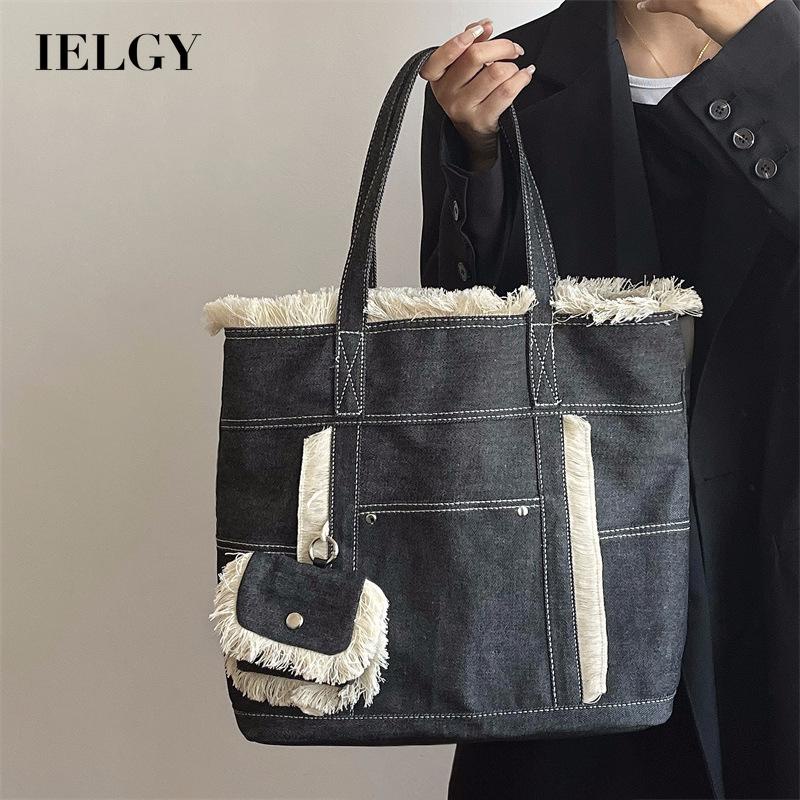 Túi đeo vai IELGY cỡ lớn chất liệu denim thiết kế đơn giản thời trang cho nữ