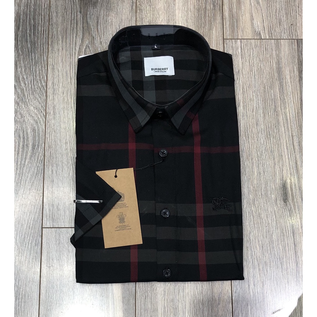 Áo sơ mi kẻ bbr tay dài vải cotton thoáng mát màu đen kẻ nhỏ SMD01