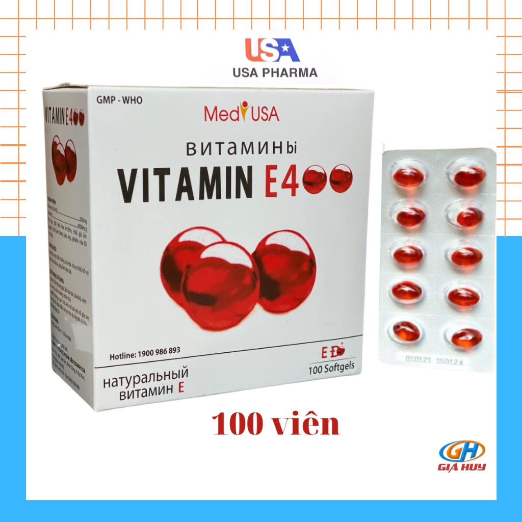 Vitamin E đỏ hàm lượng 400mg Hộp 100 viên chống lão hóa da, đẹp da