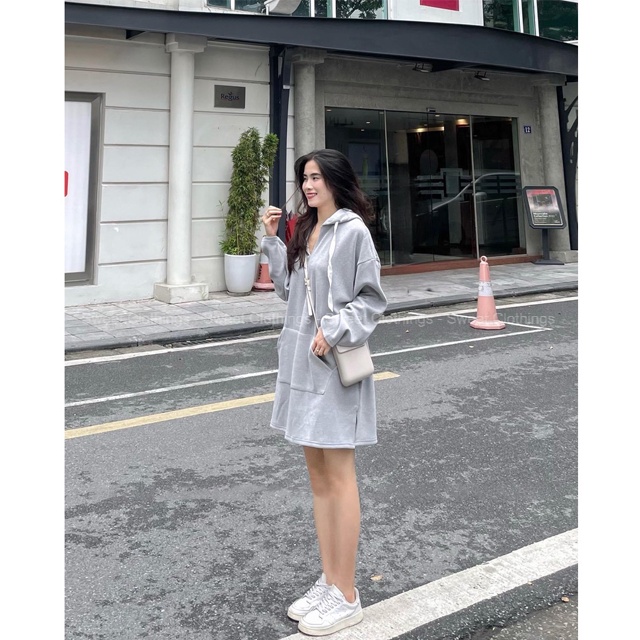 Váy HOODIE nữ trơn chất nỉ tăm mềm mịn dáng suông FREESIZE 3 màu hot hit SWEET.CLOTHINGS