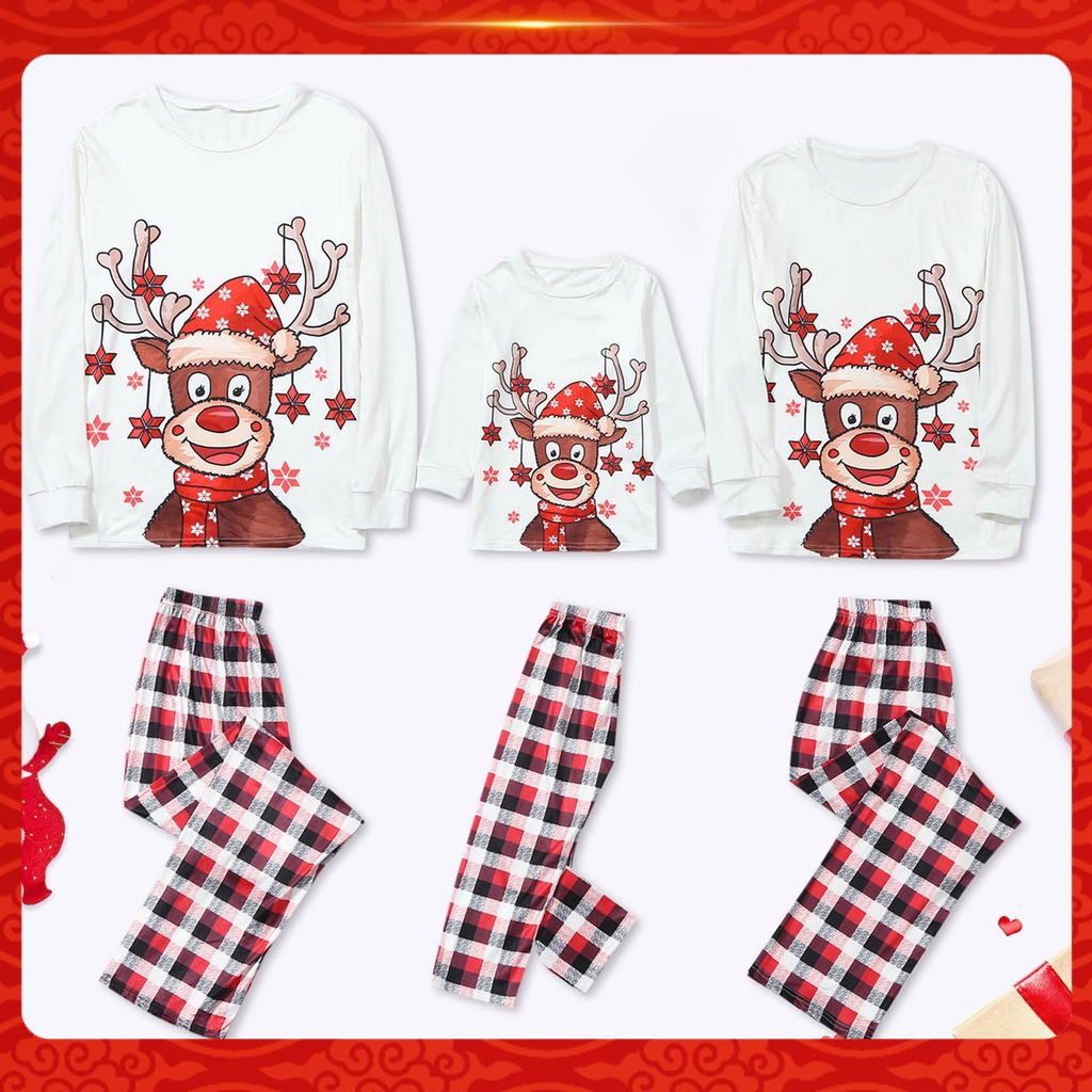 1 Bộ Đồ Ngủ Pijama Cổ Tròn In Họa Tiết Tuần Lộc Giáng Sinh Thời Trang Cho Cả Gia Đình