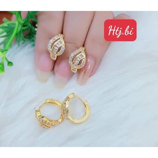 bông tai nữ mạ vàng hình lá đính đá  ôm tai nhẹ nhàng xinh xắn