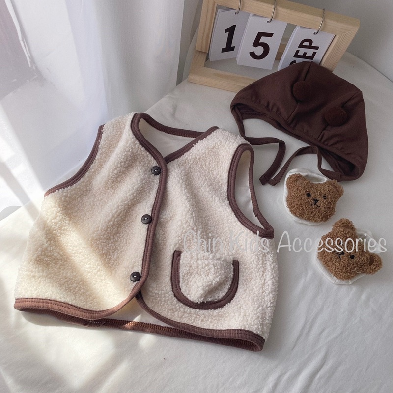 Áo gile lông cừu cùn Hàn mềm mại cho bé